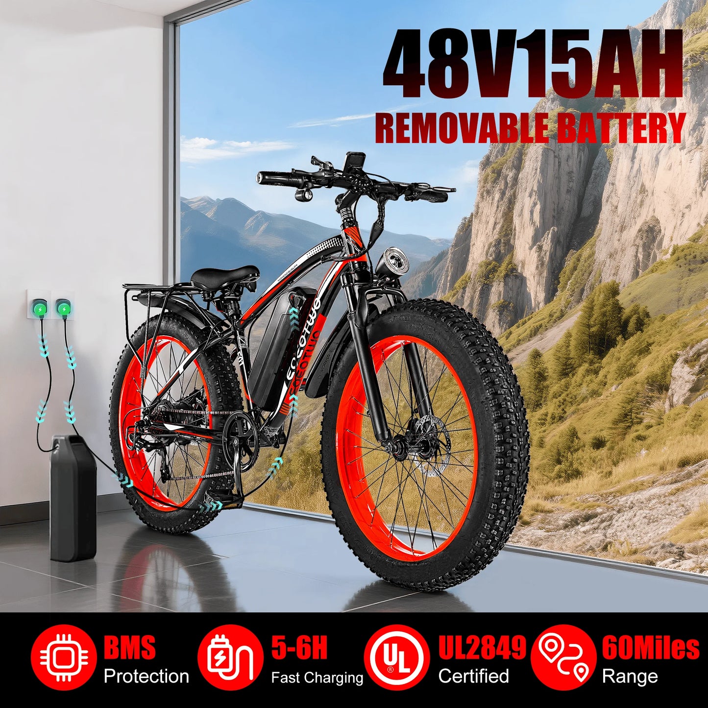 EOEOTWO E01 Electric Bike Fat Tire 1500W Peak Motor
