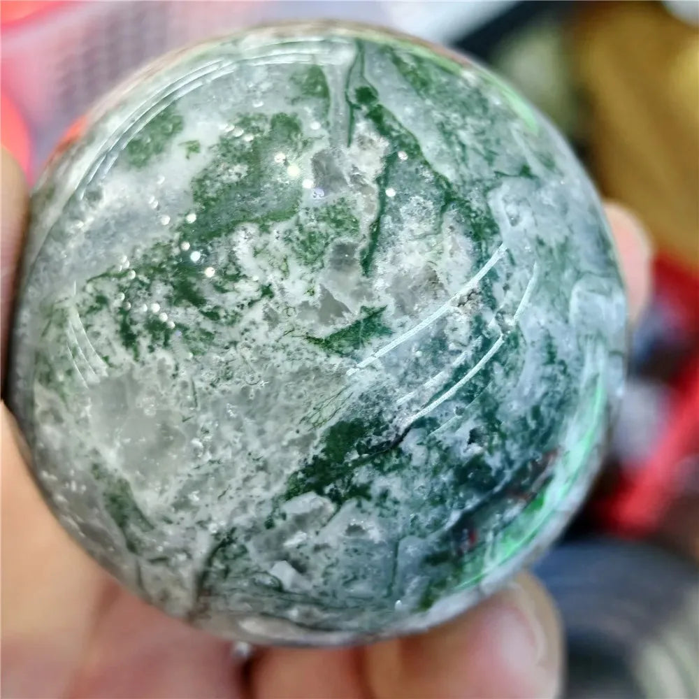 CrystalHola Natural Moss Agate Ball Reiki Tree Sphere