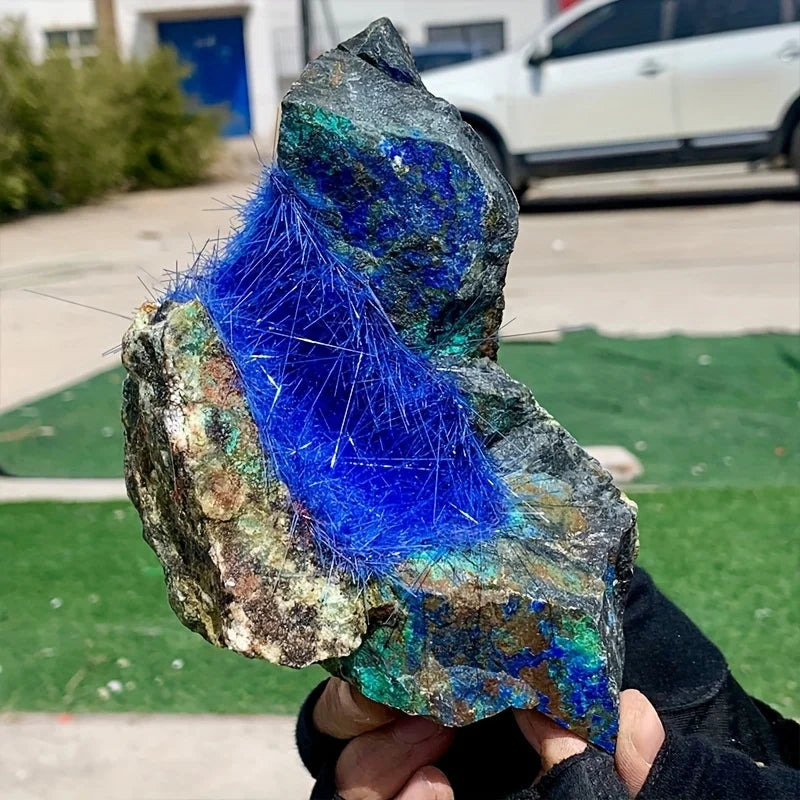 CrystalHola Green Needle Quartz Azurite Specimen Home Decor