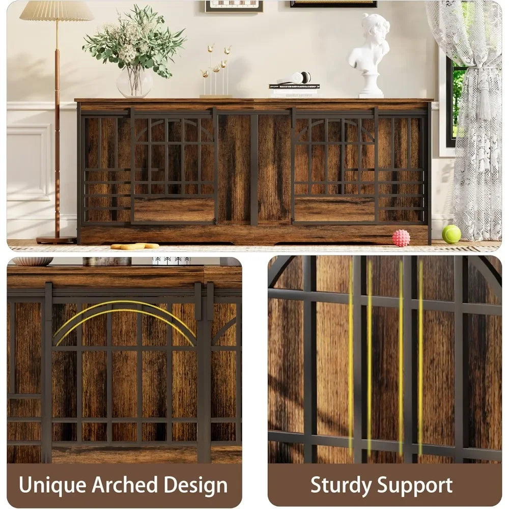 Double Dog Crate Furniture, Extra Large Dog Kennel Indoor with Divider, Heavy Duty Dog Cage for 2 Dogs, Decorative