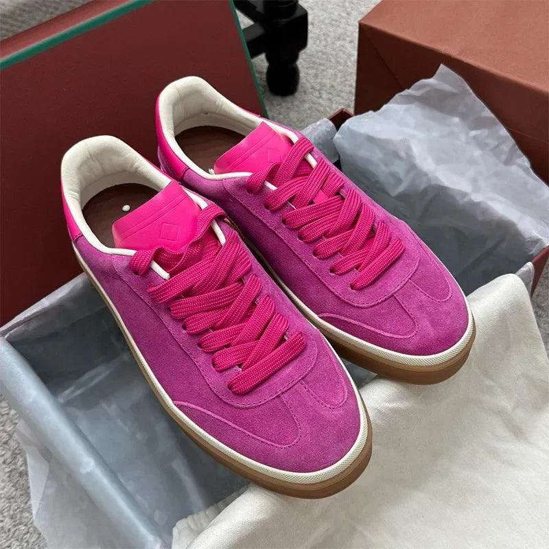 NONE Genuine Leather Lace Up Round Toe Unisex Sneakers