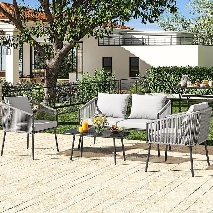 XMSJ 4-Piece Patio Wicker Bistro Set Outdoor All-Weather