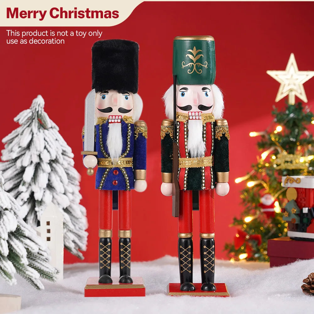 Two Piece Nutcracker Puppet Soldier Ornaments Wooden Christmas Decor
