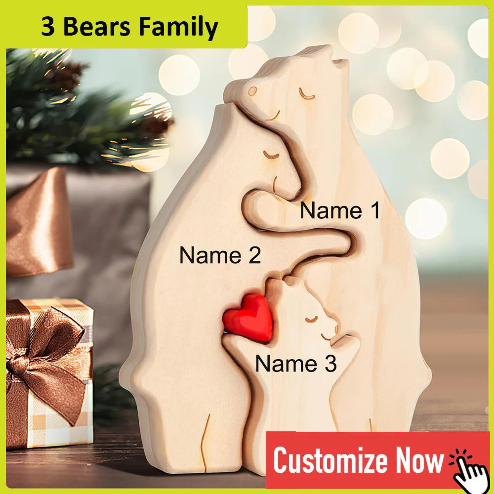 NONEDropshipping Personalized Bear Family Wooden Puzzle Free Engraving