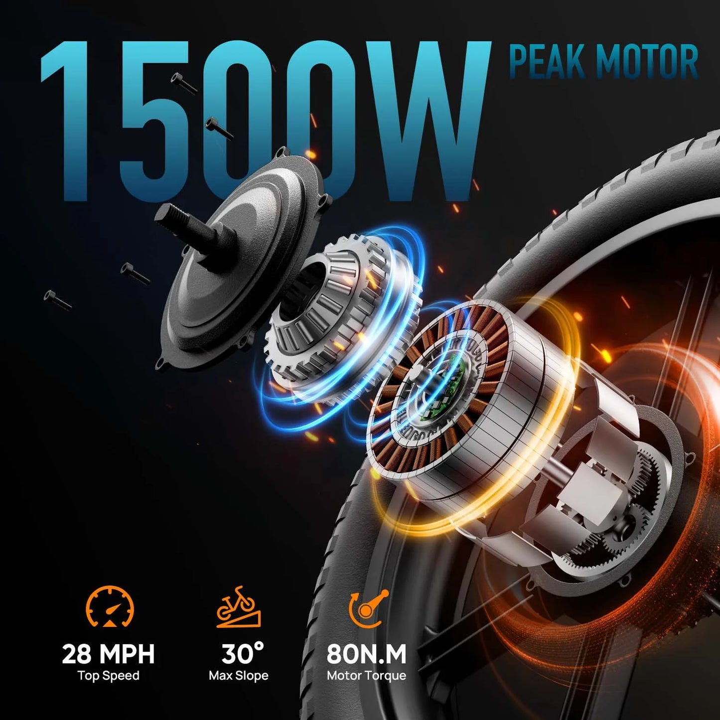 URLIFE T5 1500W E-Bike Removable Battery Fat Tire Mountain Bike