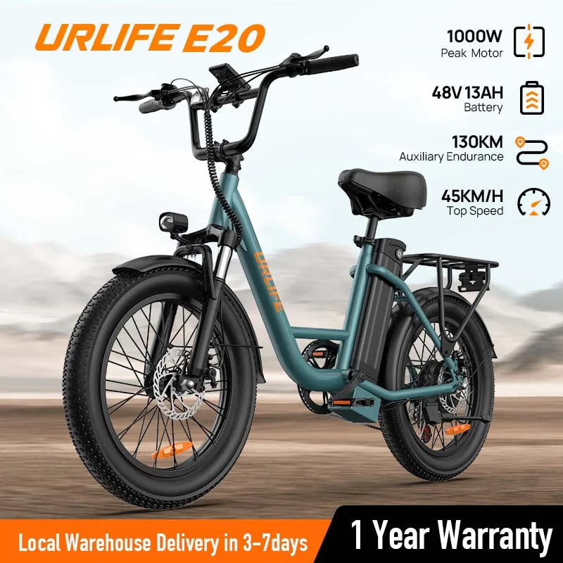 URLIFE E20 1000W Electric Bike Fat Tire Dual Disc Brakes