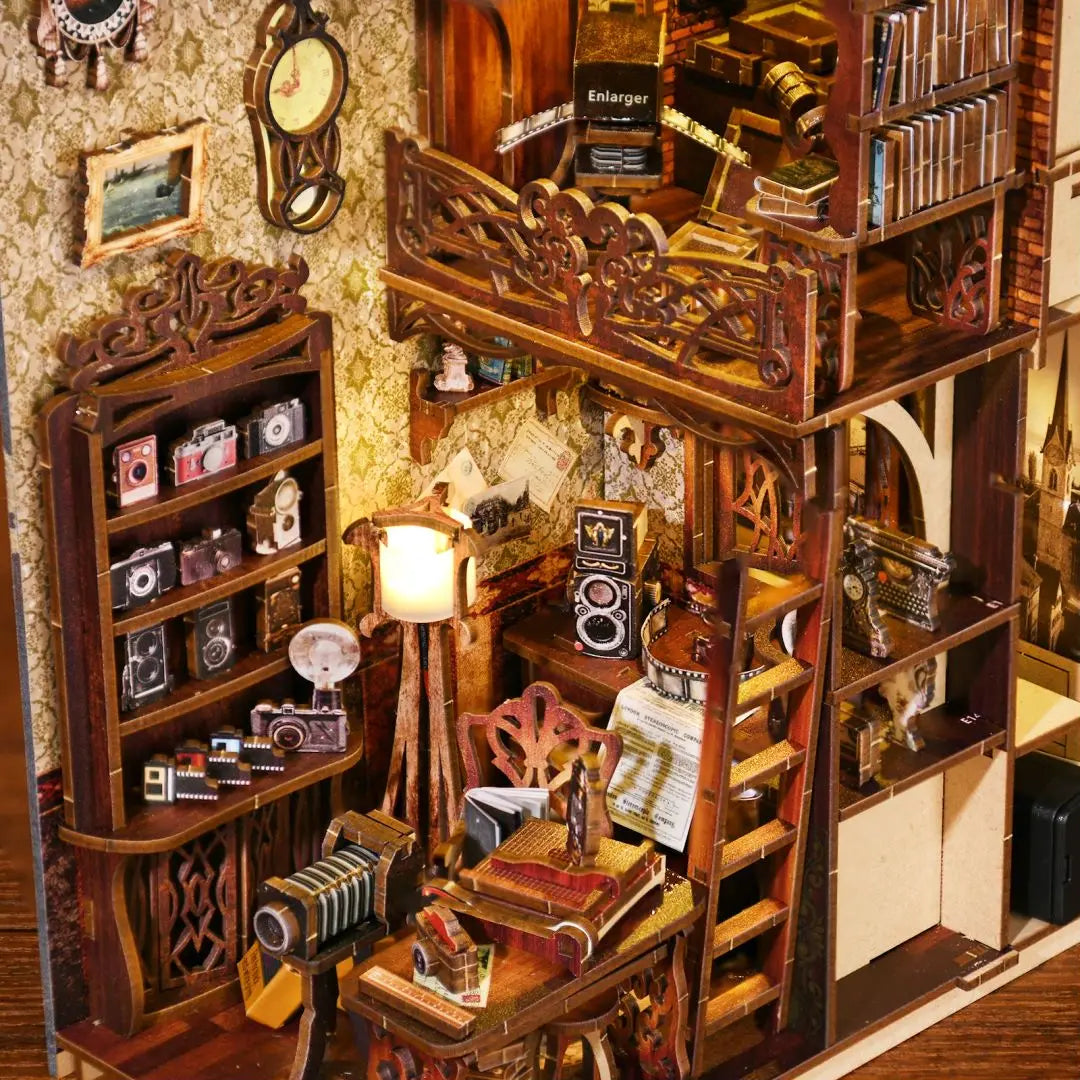 DIY Wooden Puzzle Miniature House Kit for Bookshelf Decor