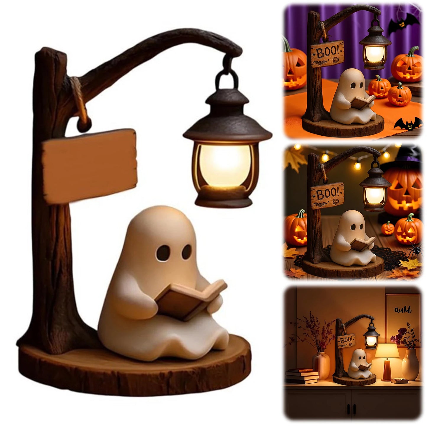 JOCESTYLE Ghost Reading Lantern 3D Resin Night Light Halloween Decor