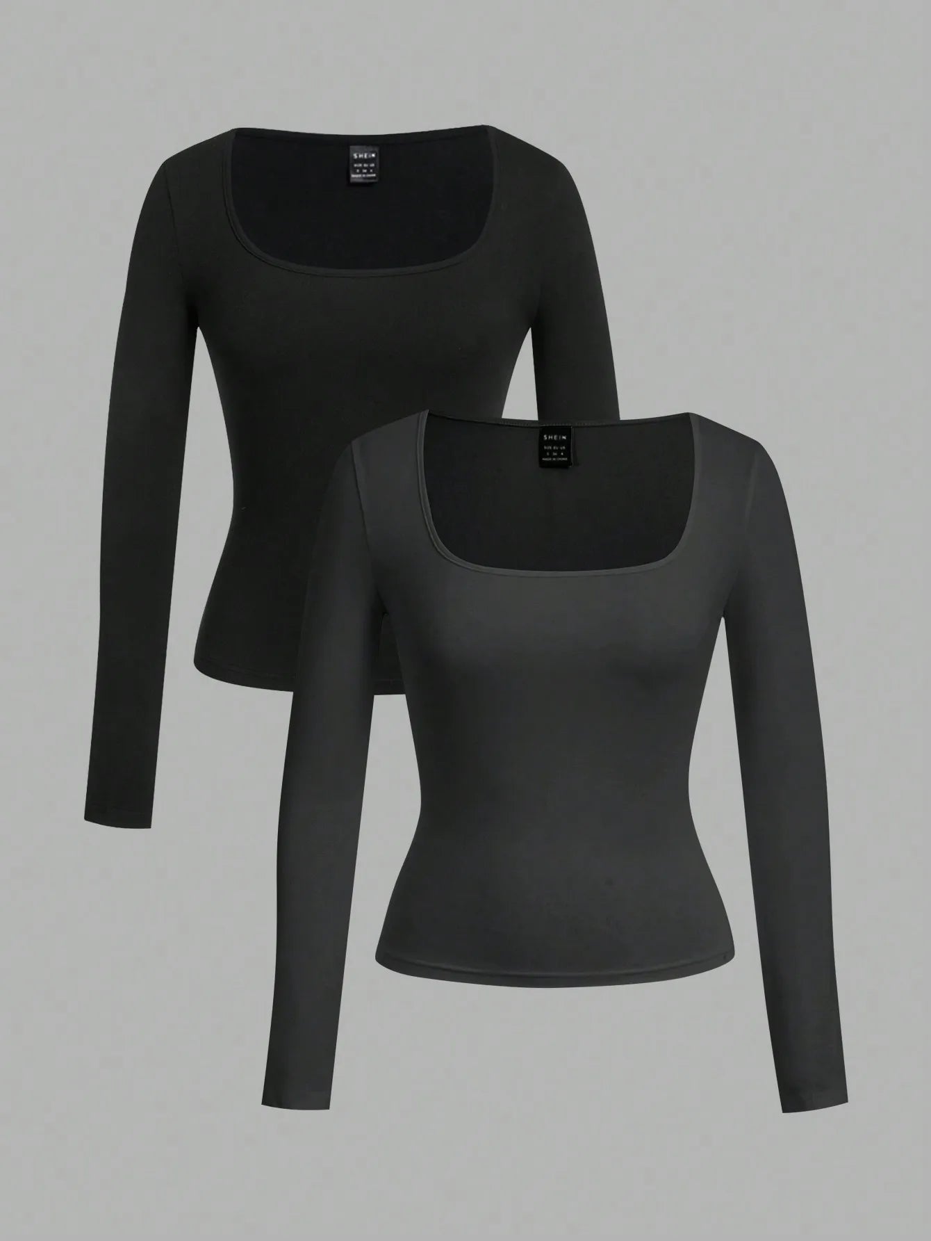 2-Pack Women's Square Neck Long Sleeve Fitted T-Shirts - Black & White, Casual Basic Tops for Autumn Winter