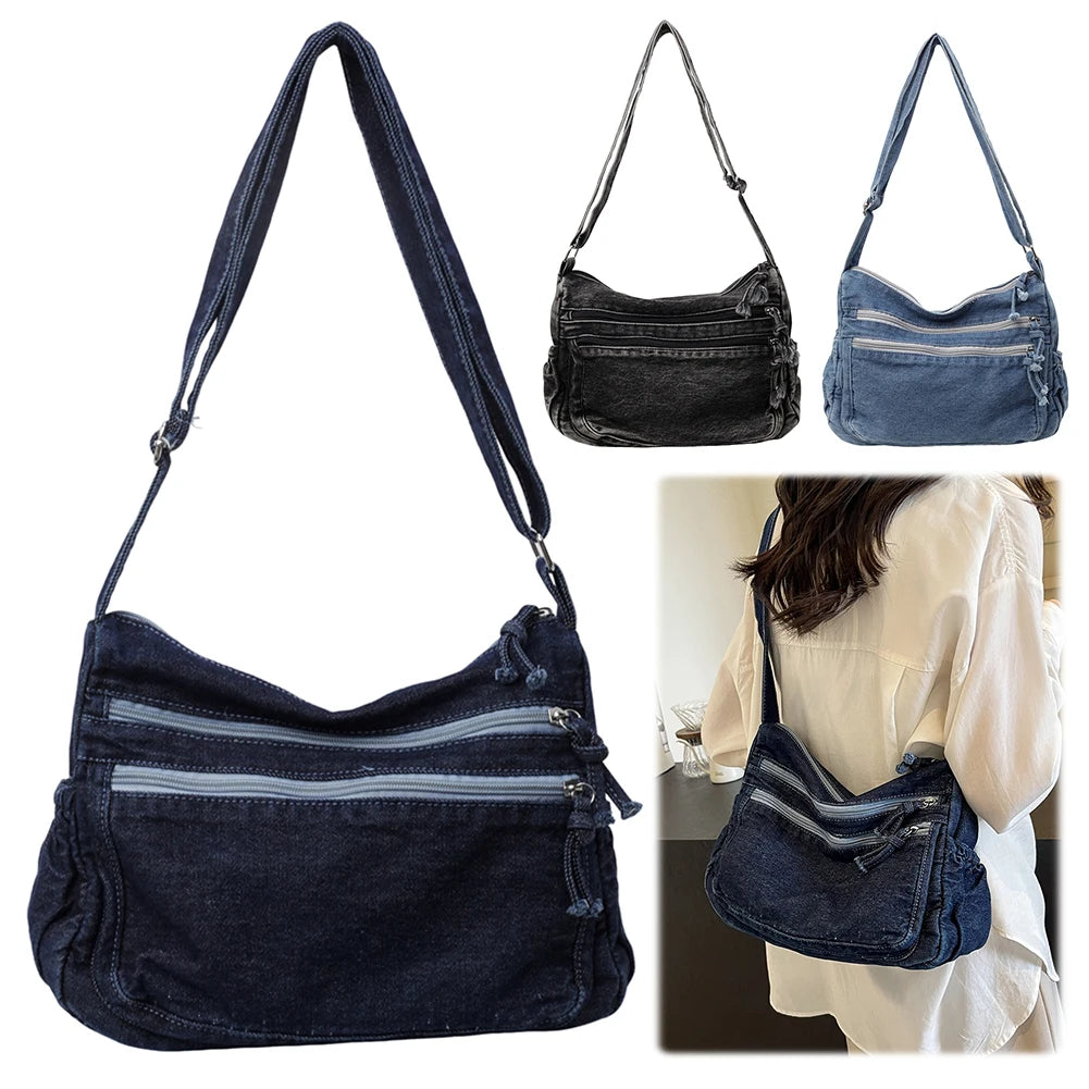 NONECN Denim Hobo Shoulder Bag Women Crossbody Messenger