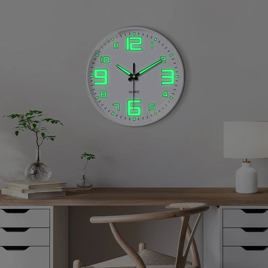 Glow Night Light Wall Clock Battery Operated Silent Modern Decor