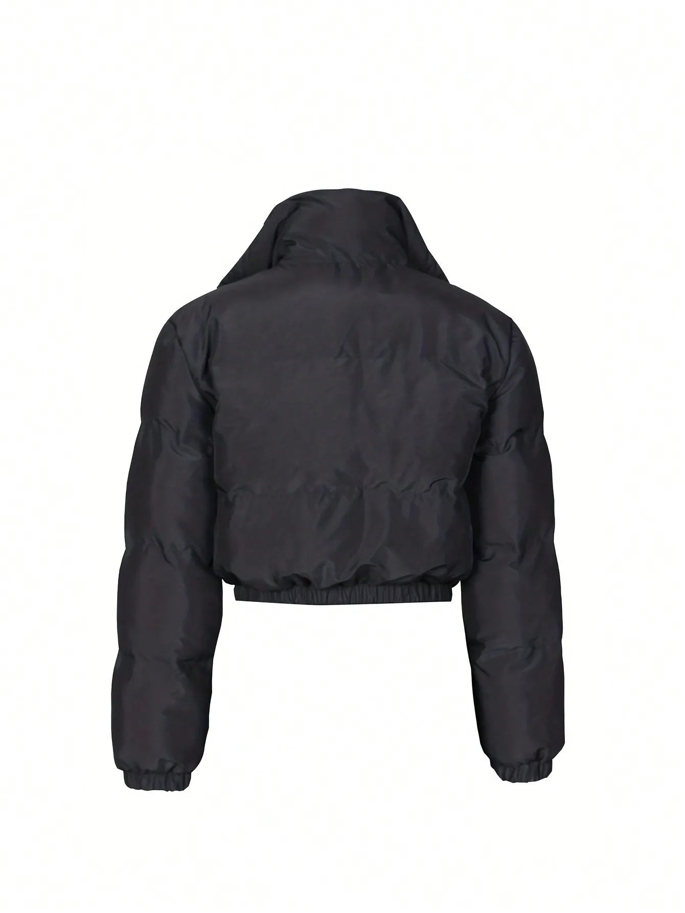 Women's Short Stand Collar Bomber Jacket with Zipper Front, Warm Puffer Style for Winter