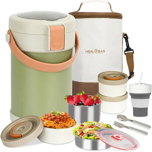 Adults Thermo or Hot Food Kit 2L 9.06in 3 Layer Stainless Steel Vacuum Soup Food Thermo Hot Food Jar Bento Box for Men, Women, S
