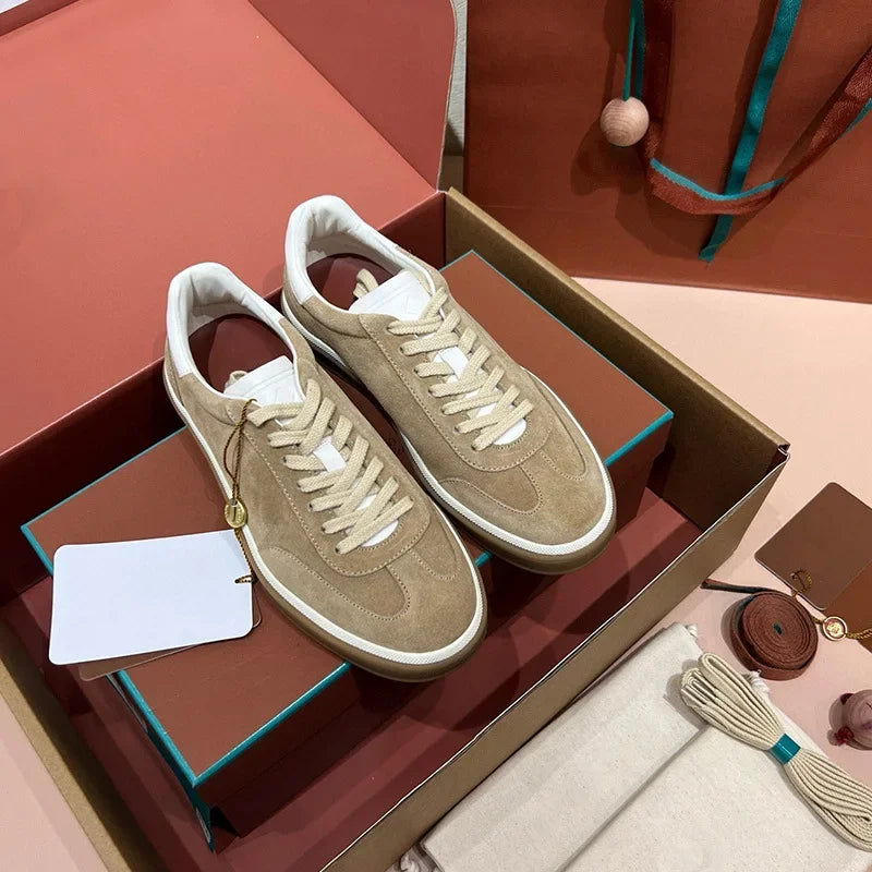 NONE Genuine Leather Lace Up Round Toe Unisex Sneakers