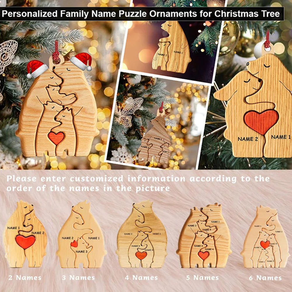 NONE Personalized Bear Family Wooden Puzzle With Free Name Engraving