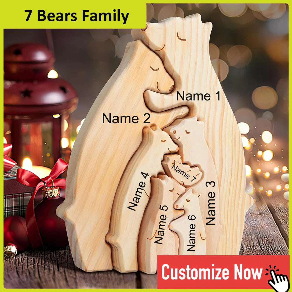 NONEDropshipping Personalized Bear Family Wooden Puzzle Free Engraving