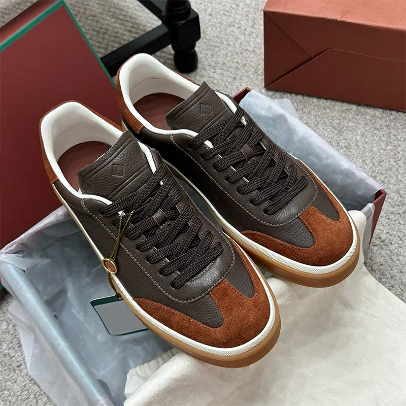 NONE Genuine Leather Lace Up Round Toe Unisex Sneakers