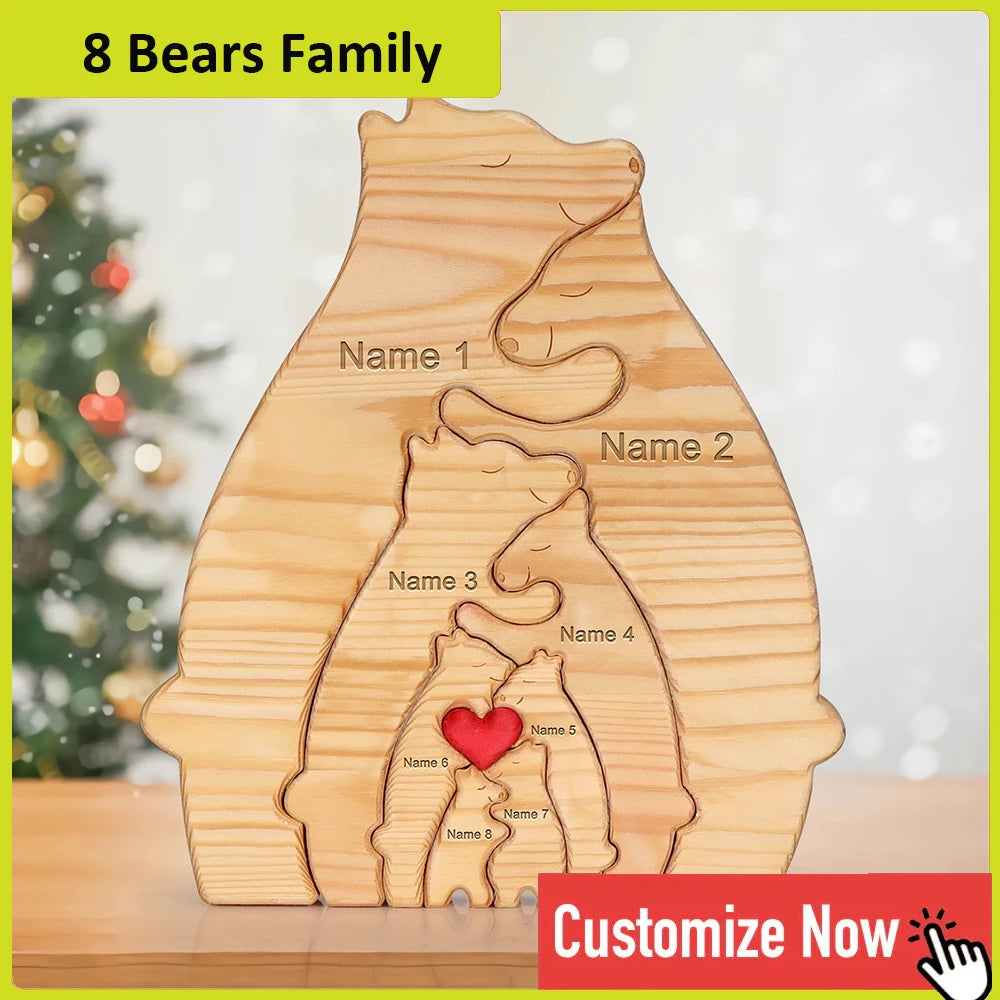 Nonedropshipping Personalized Bear Family Wooden Puzzle Free Engraving