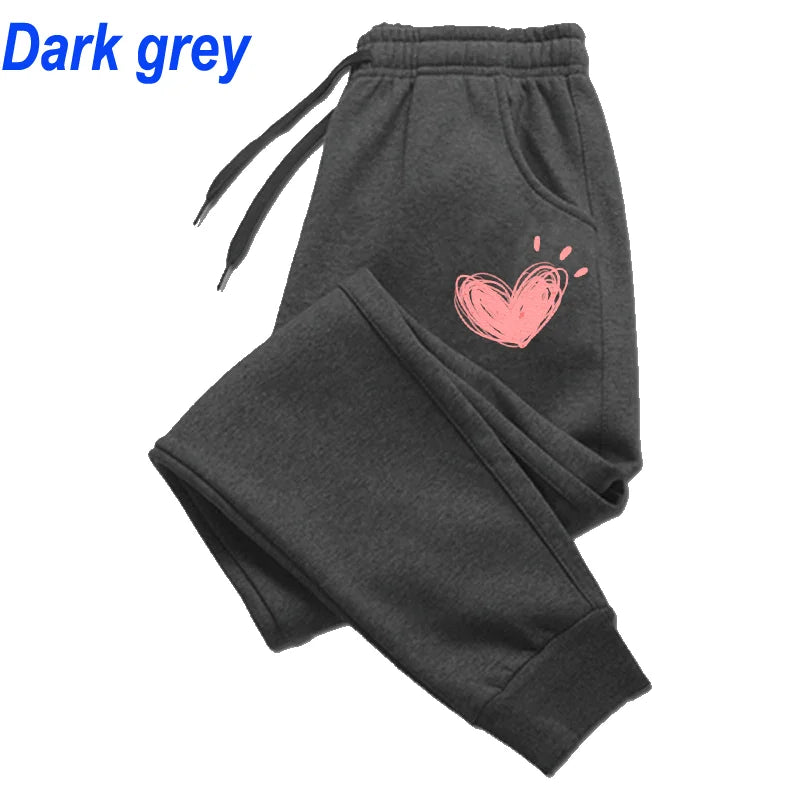 Women Heart Print Sweatpants Cotton Jogger Pants
