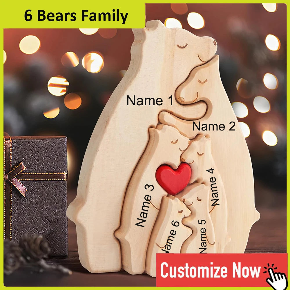 Nonedropshipping Personalized Bear Family Wooden Puzzle Free Engraving