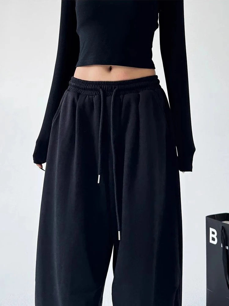 Women's Y2K Harajuku High Waist Wide Leg Sweatpants, Baggy Oversize Drawstring Casual Sports Joggers