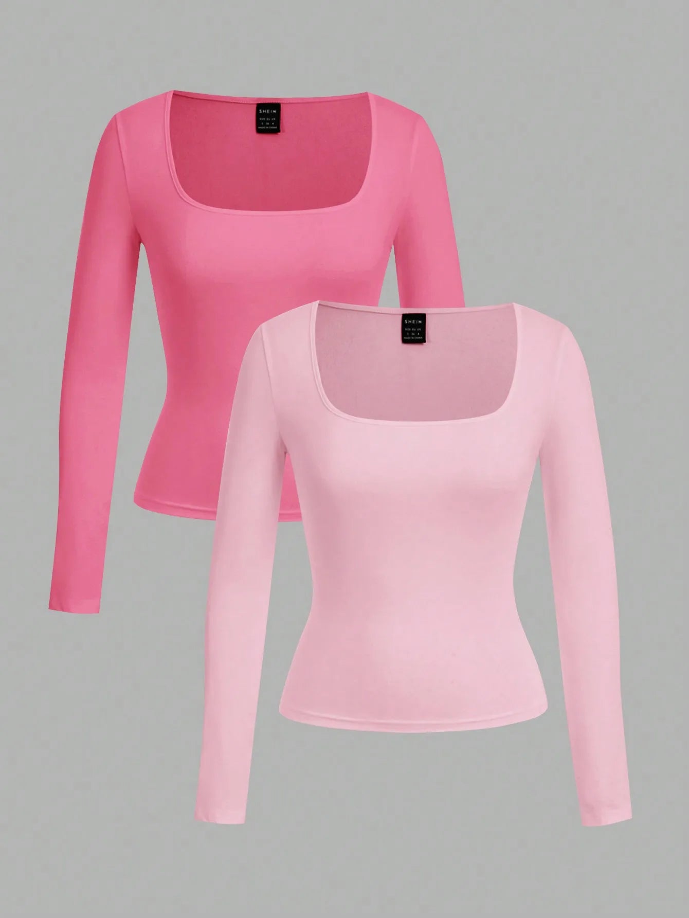 2-Pack Women's Square Neck Long Sleeve Fitted T-Shirts - Black & White, Casual Basic Tops for Autumn Winter