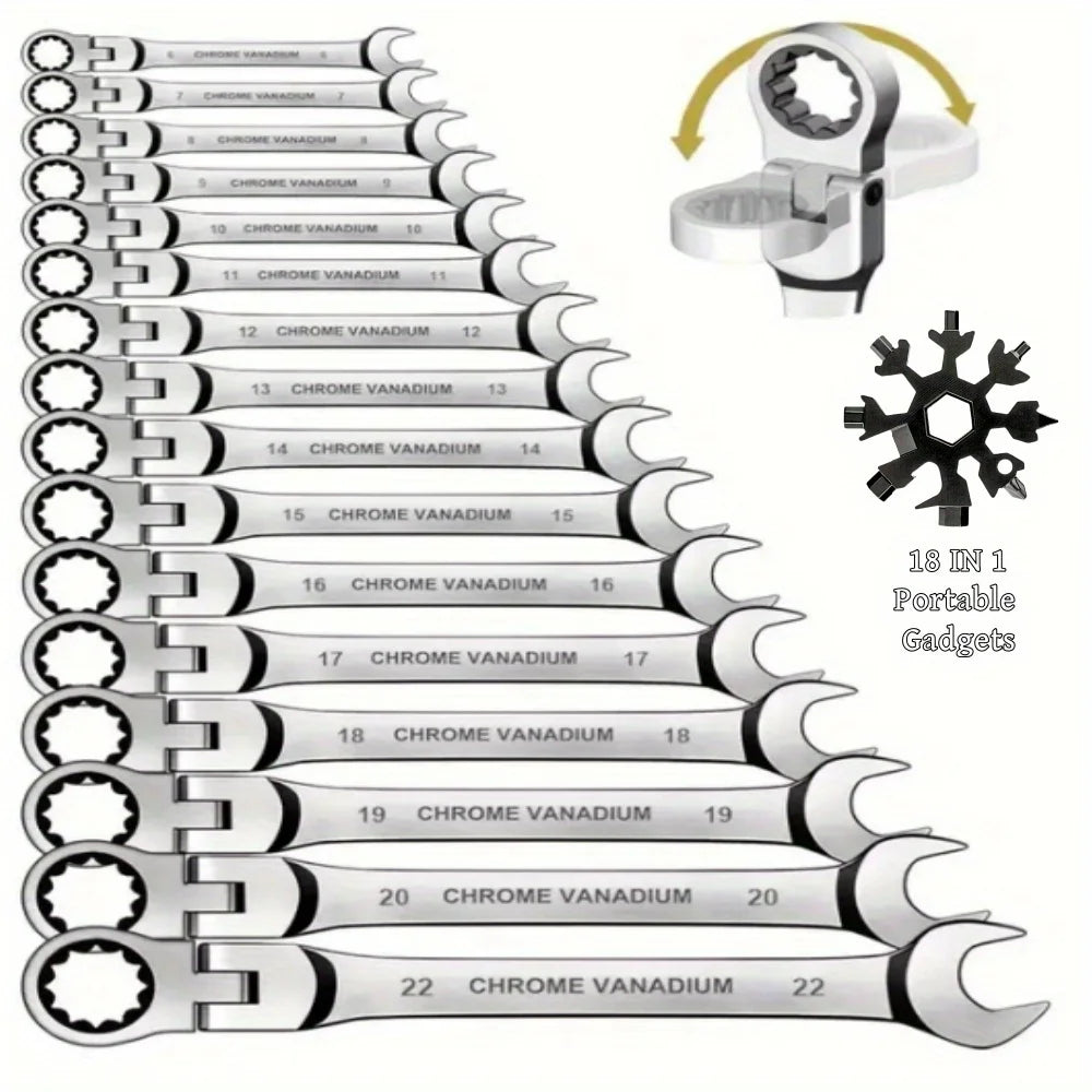 Flexible Ratcheting Wrench Set Metric Hand Tools For Car Repair