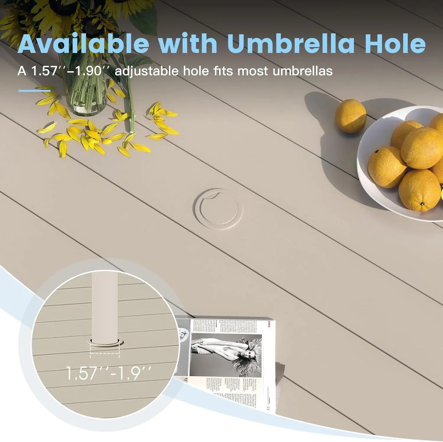 48" Round Patio Dining Table for 6, Outdoor Metal Dining Table with 1.57" Umbrella Hole for Backyard Lawn Garden, Sandshell