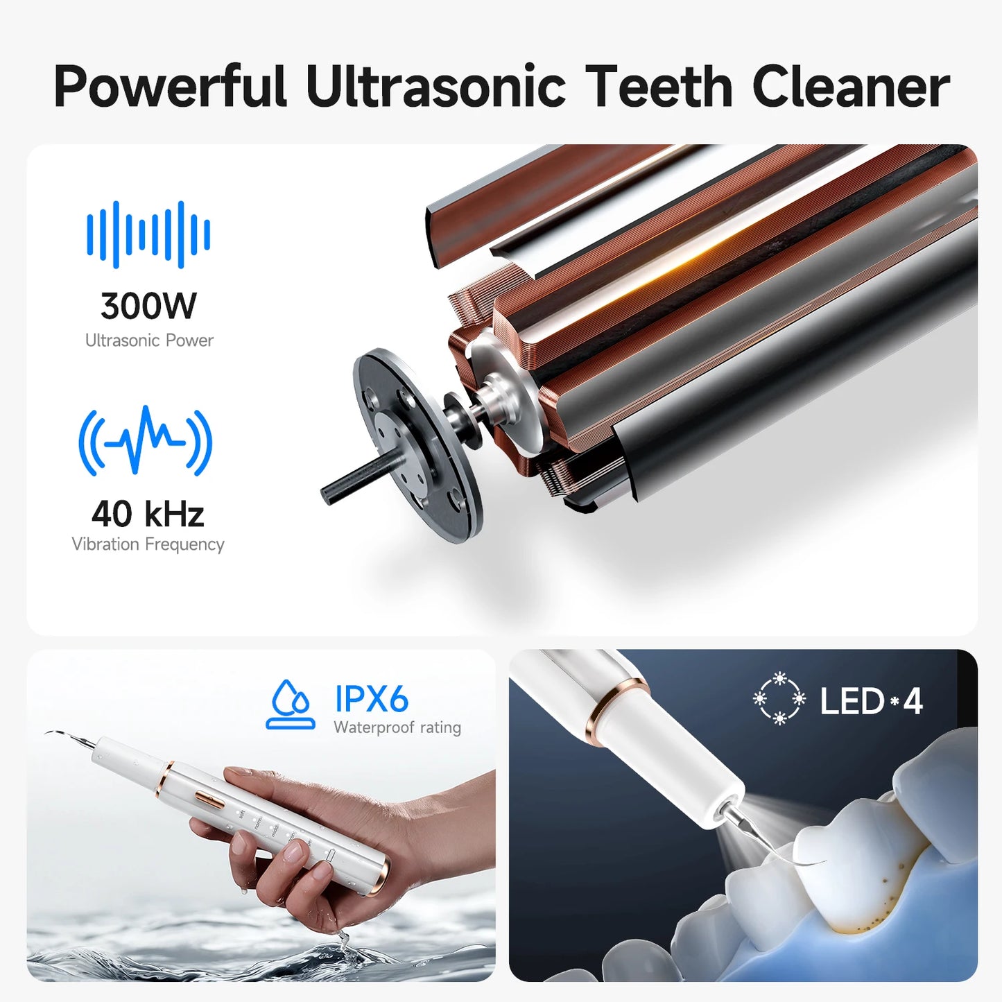 Electric Dog Teeth Cleaner Ultrasonic Dental Scaler Tartar Remover Waterproof IPX6 With 5 Modes Rechargeable Pet Tooth Cleaner
