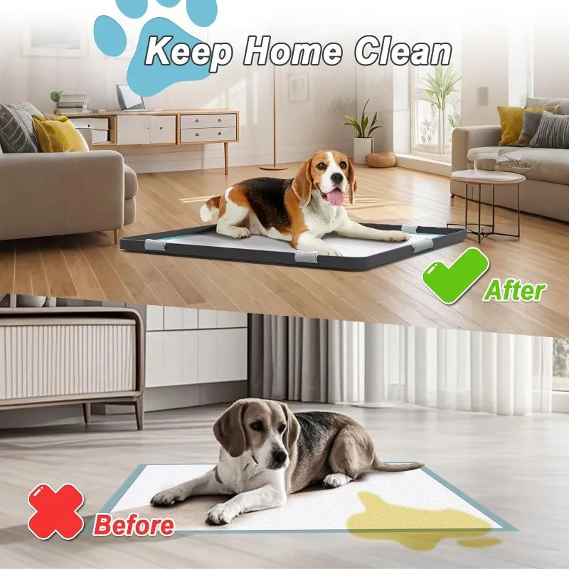 Dog Potty Pad Holder with Raised Edges and Leak-Proof Design - No-Spill Training Pads for Puppies to Safely Protect Floors