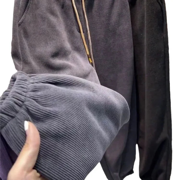 Fleece-Lined European Cotton Velvet Womens Warm Winter Sports Pants