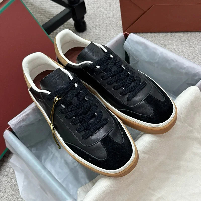 NONE Genuine Leather Lace Up Round Toe Unisex Sneakers