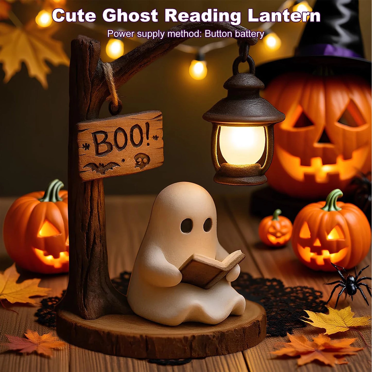 JOCESTYLE Ghost Reading Lantern 3D Resin Night Light Halloween Decor