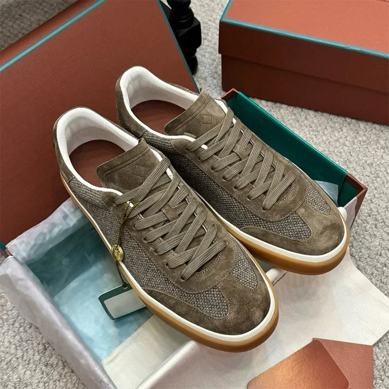 NONE Genuine Leather Lace Up Round Toe Unisex Sneakers