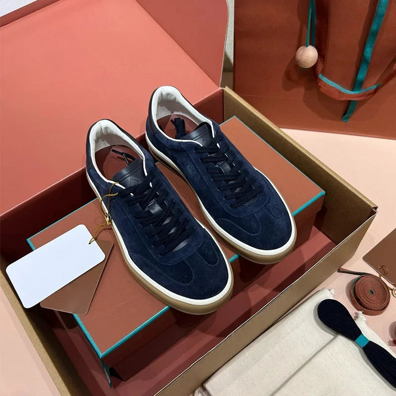 NONE Genuine Leather Lace Up Round Toe Unisex Sneakers