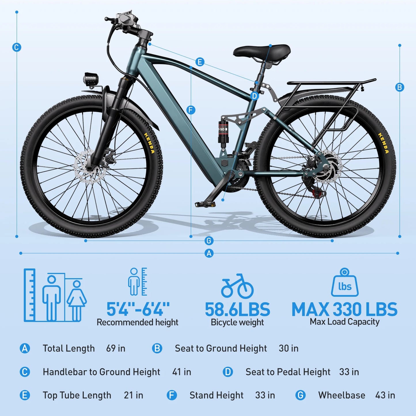 Adults Electric Mountain Bike 36V 500W Peak Motor 21 Speed