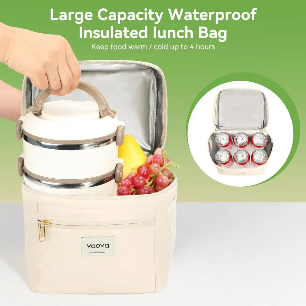 Stackable Stainless Steel Thermal Lunch Box with Lunch Bag, 2 Tier Leakproof & Microwave Safe Insulated Bento Boxes Food Contain