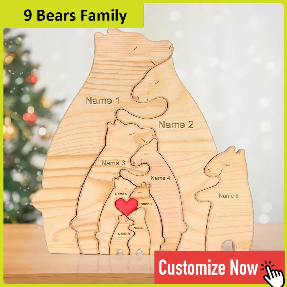 Bear Family Wooden Puzzle With Free Engraving Personalized Name