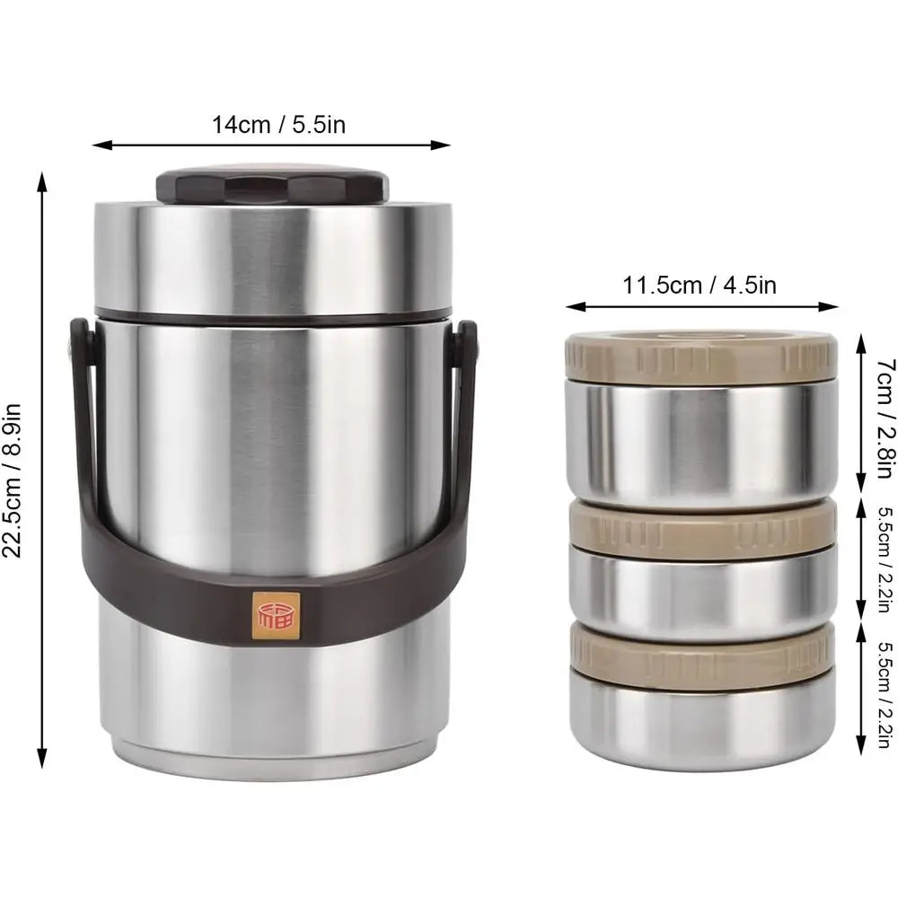Wide Mouth Lunch Box, 2000ml 3-Layer Stackable Insulated Food Container Reusable Leak Proof Soup Food Jar for Warm/Cool Food Dai