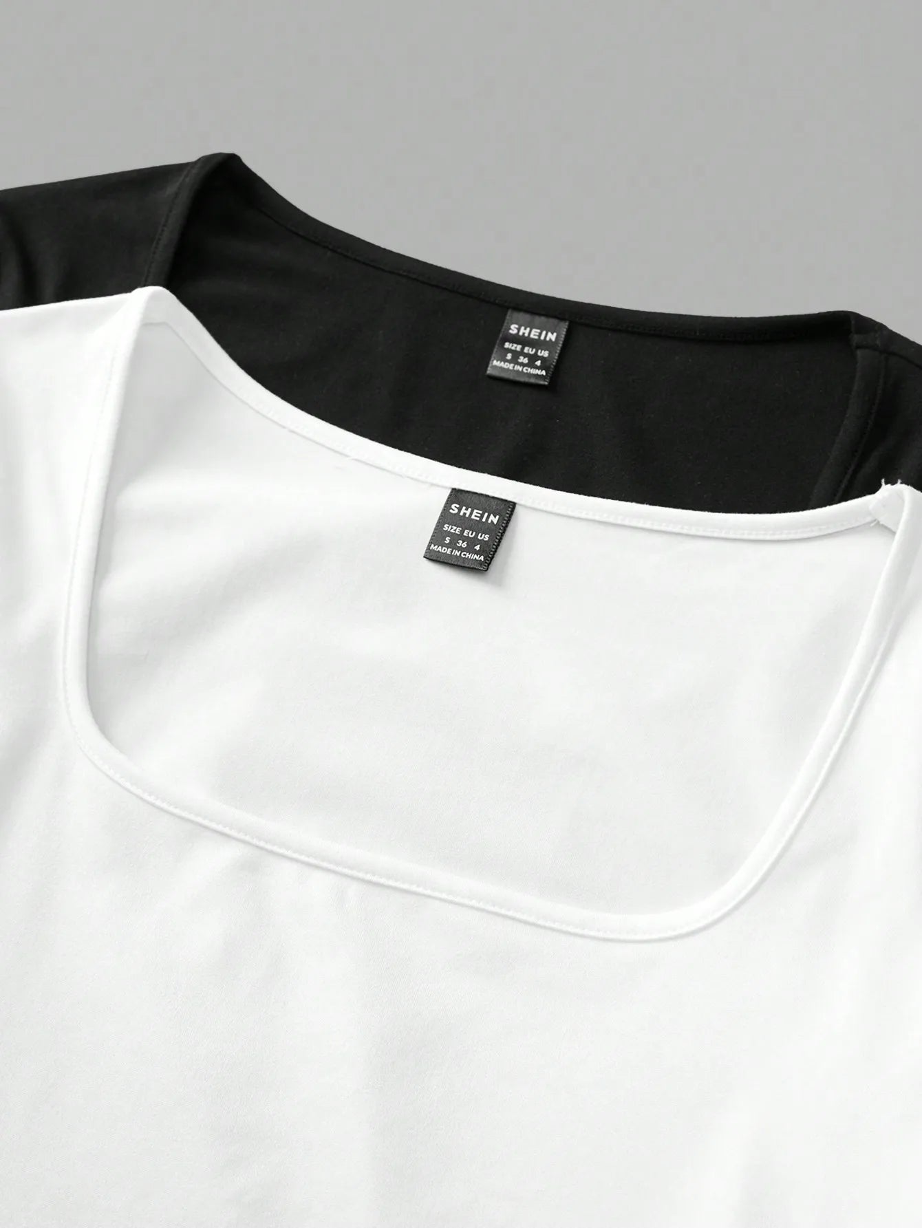 2-Pack Women's Square Neck Long Sleeve Fitted T-Shirts - Black & White, Casual Basic Tops for Autumn Winter