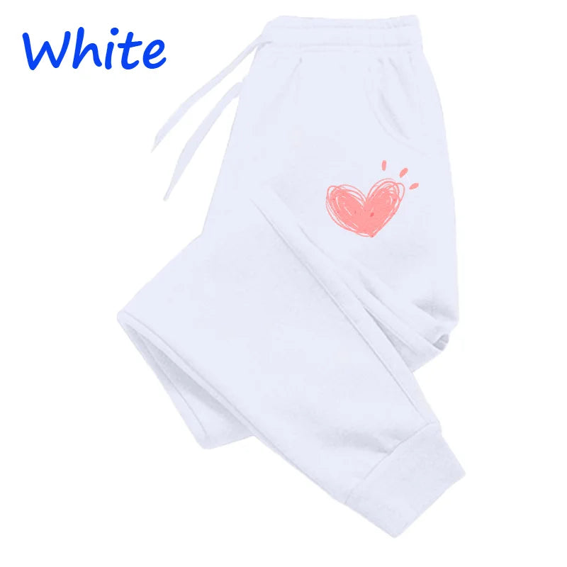 Women Heart Print Sweatpants Cotton Jogger Pants