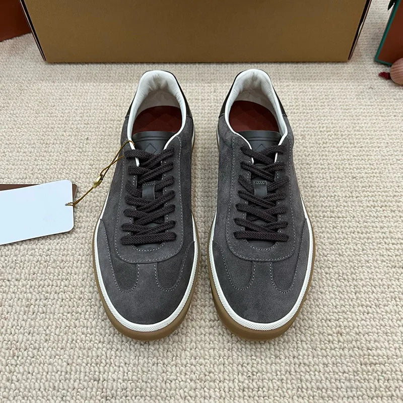 NONE Genuine Leather Lace Up Round Toe Unisex Sneakers