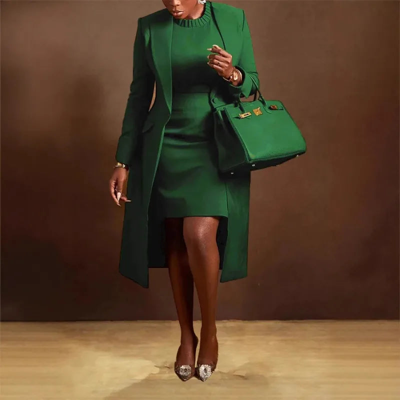 XTOCEAN Women's Set Full Sleeve Long Blazer Coat+ Long Dress Suit Winter Streetwear Two 2 Piece Set Africa OL Work Outfits