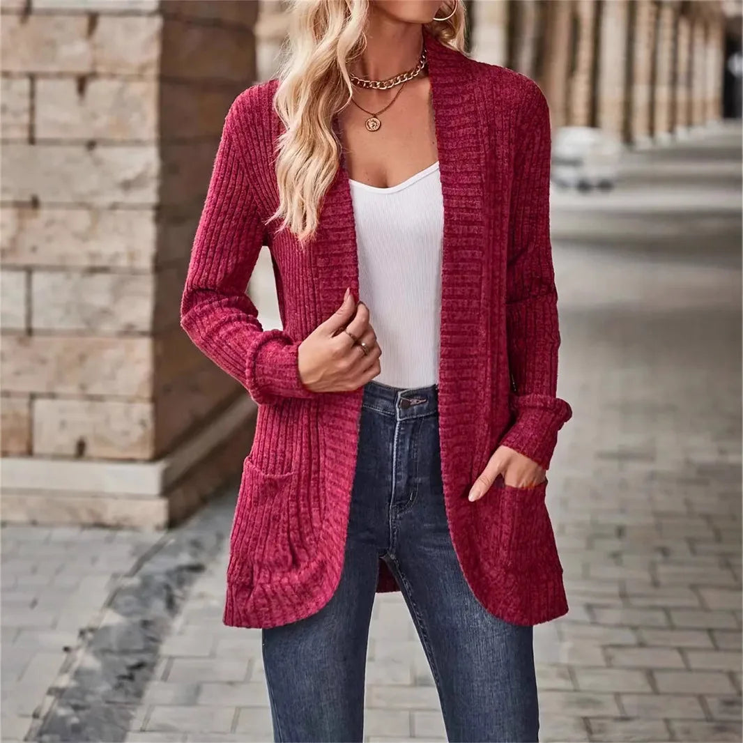 Women's Brushed Patchwork Casual Long Sleeve Cardigan