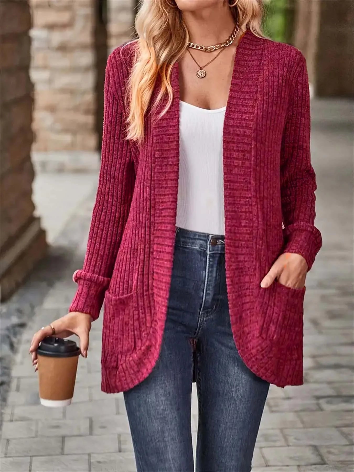 Women's Brushed Patchwork Casual Long Sleeve Cardigan