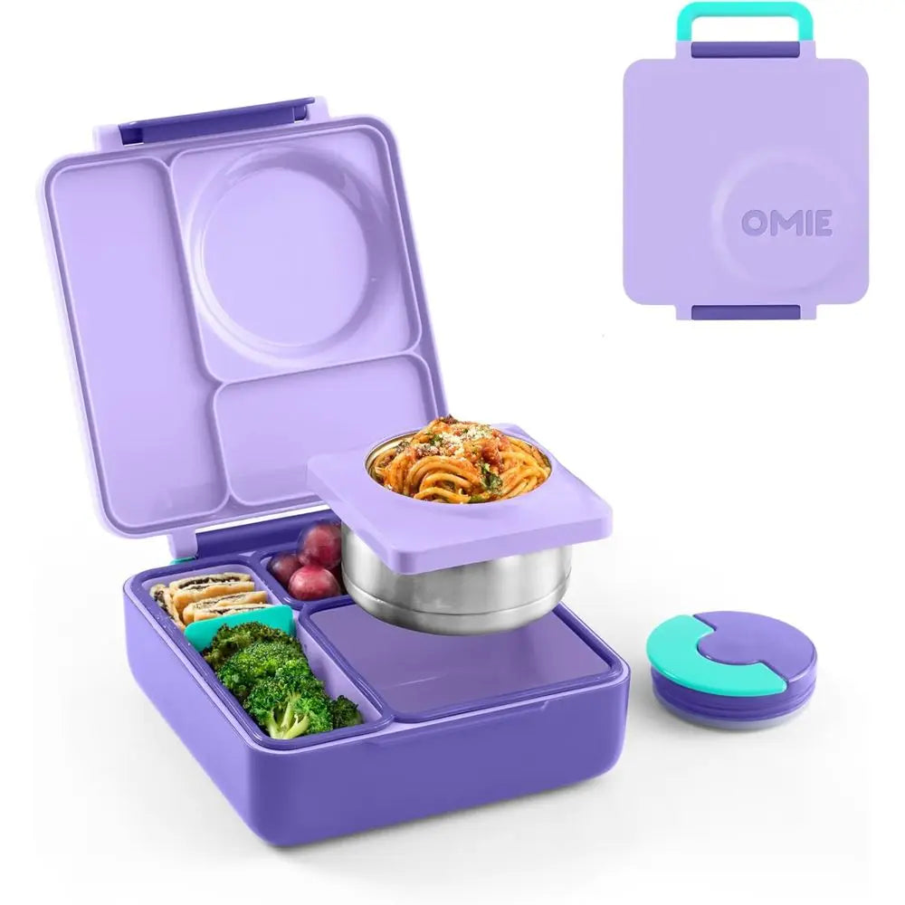 Insulated Bento Lunch Box with Leak Proof Vacuum Insulated Food Jar - 3 Compartments, Two Temperature Zones