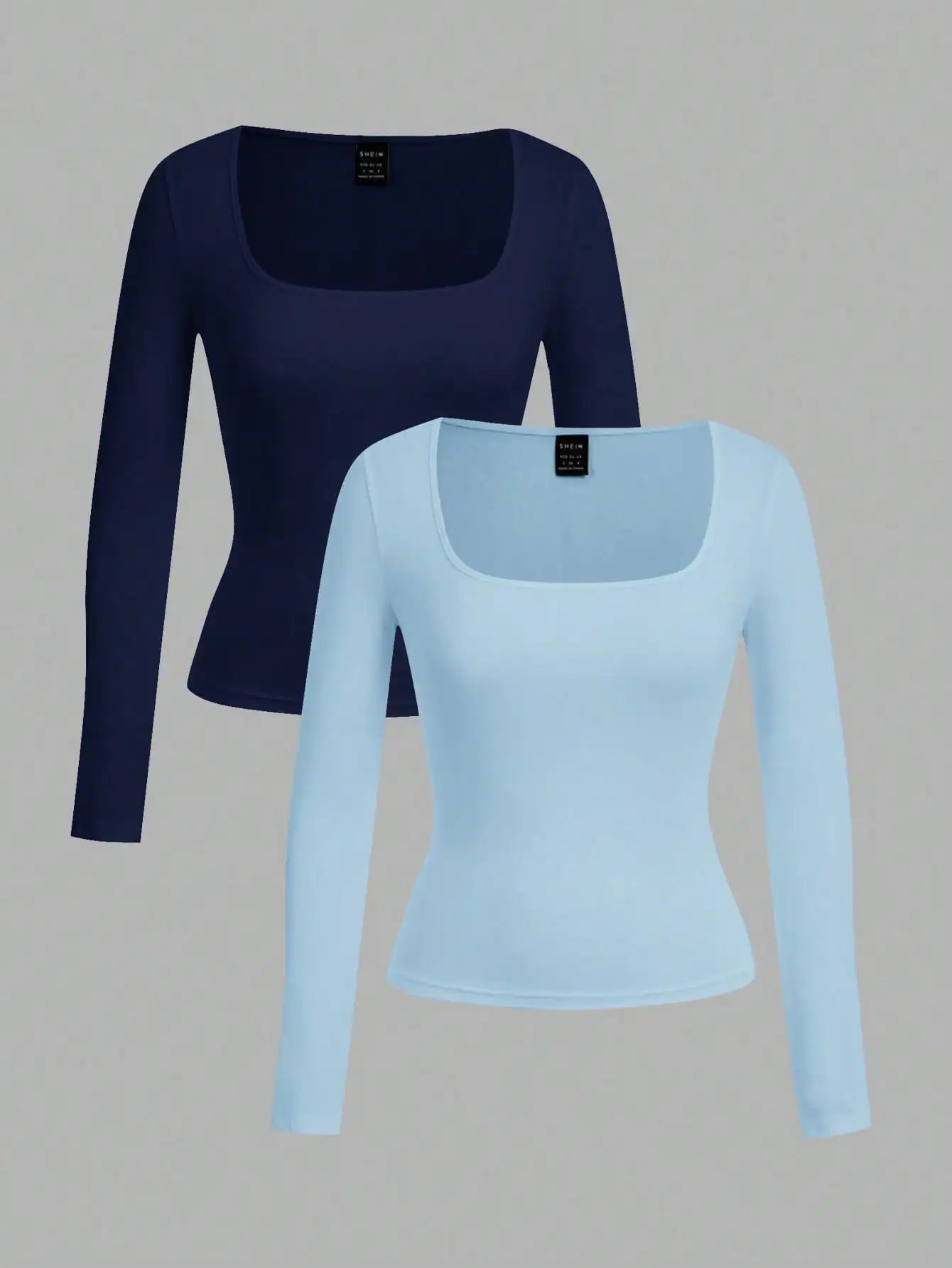 2-Pack Women's Square Neck Long Sleeve Fitted T-Shirts - Black & White, Casual Basic Tops for Autumn Winter