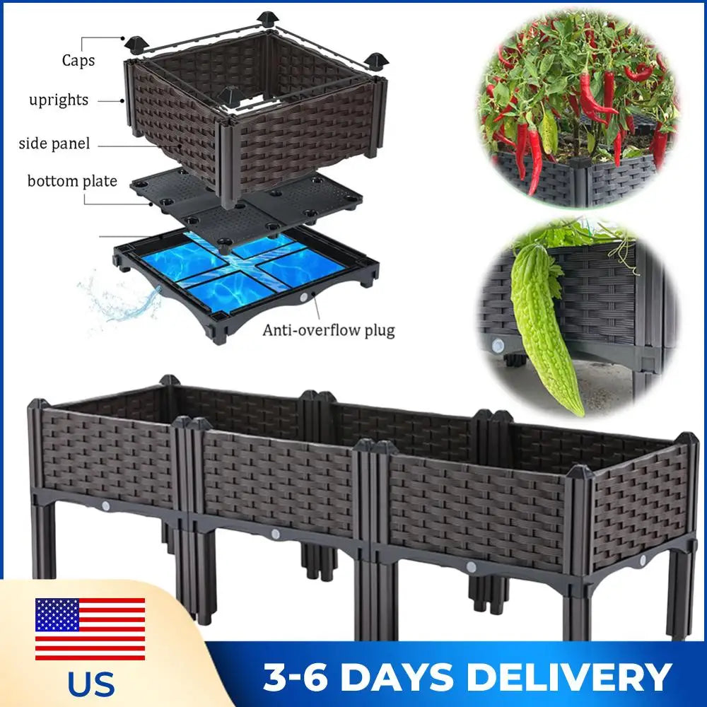 Plastic Raised Planter with Drainage Holes Planting Container with Legs Raised Bed for Gardening Vegetables Fruits Flowers Herbs