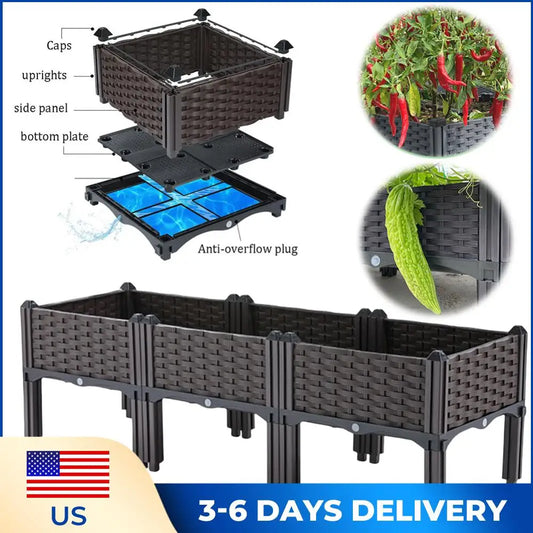 Plastic Raised Planter with Drainage Holes Planting Container with Legs Raised Bed for Gardening Vegetables Fruits Flowers Herbs