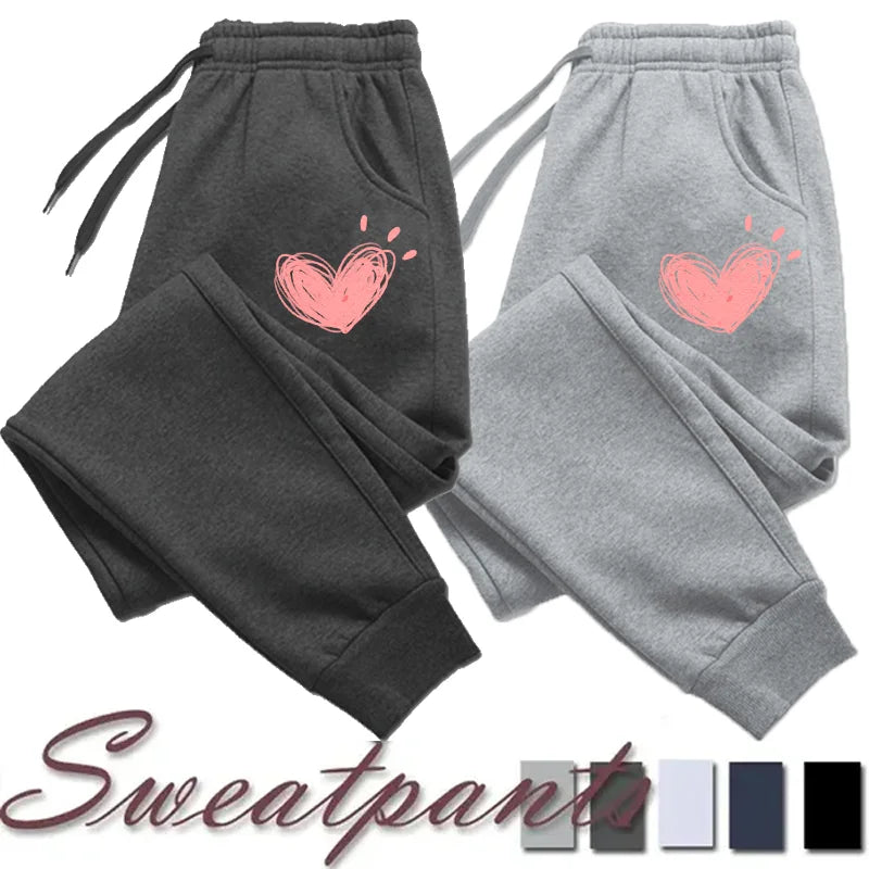 Women Heart Print Sweatpants Cotton Jogger Pants